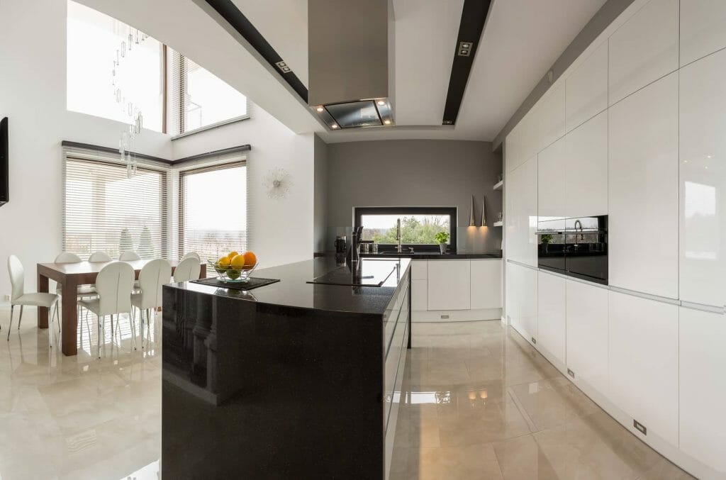 Modern kitchen with Black granite countertop sealant
